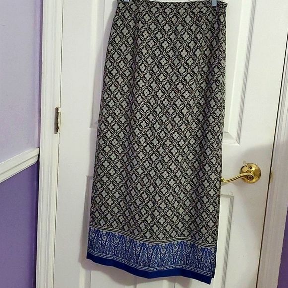 Judith Hart Black Vintage Boho Diamond Chiffon Overlay Maxi Skirt - Picture 1 of 8